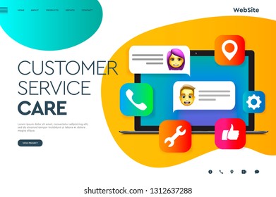 Web page design templates for User Support Service, Call Center, Customer Care Service. Modern vector illustration concept for website and mobile website development.