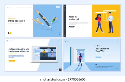 Web page design templates of video call and meeting, education, online communication. Vector illustration concepts for website development. 