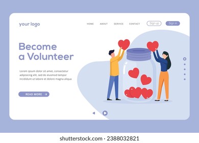 Web page design templates for volunteering and support donation. Landing page template charity concept illustration