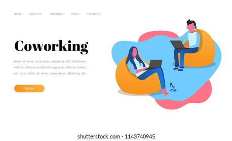 web page design templates for workflow, people with a laptop, coworking. Modern vector illustration concepts for website and mobile website development