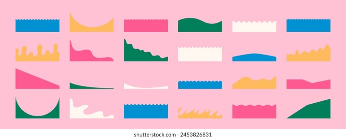 Web page divider shapes set with drops, waves, organic and geometric shapes. Isolated vector template for website, app, poster, banner.