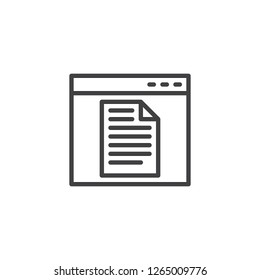 Web page document file outline icon. linear style sign for mobile concept and web design. Browser window and file simple line vector icon. Symbol, logo illustration. Pixel perfect vector graphics