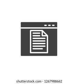 Web page document file vector icon. filled flat sign for mobile concept and web design. Browser window and file simple solid icon. Symbol, logo illustration. Pixel perfect vector graphics