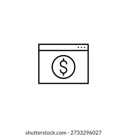 Web página dólar. Costo de alojamiento. Icono de Vector de trazo perfecto y editable
