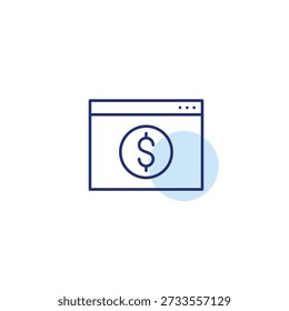 Web página dólar. Costo de alojamiento. Icono de Vector de trazo perfecto y editable