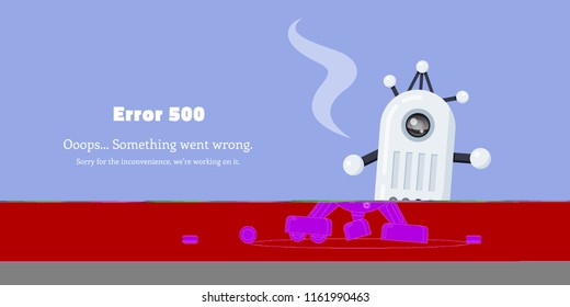 Web page ERROR 500. Broken robot icon. Flat style illustration.