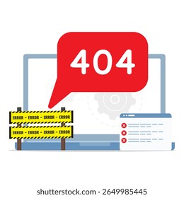 Conceito de erro de página da Web. Corrija erros em páginas da Web quebradas no laptop.
