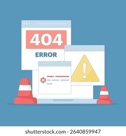 web page error concept. page not found. website problems, website repair and maintenance. fix errors on broken web pages. server and domain address repair and maintenance. vector illustration.