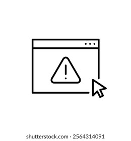 Web page with exclamation mark alert symbol. Danger warning, call to action. Loading error. Pixel perfect vector icon