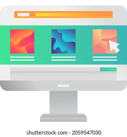 Web page explore icon. Vector computer with open website on screen isolated on white background. browser navigation, internet communication and landing design layout