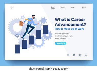 Web page flat design template for what is career advancement. Business landing page online how to move up at work. Modern vector illustration concept for website and mobile website development