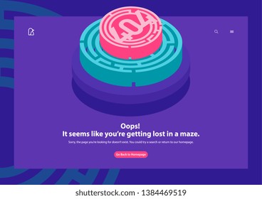 web page flat illustration style,lost in Labyrinth , 404 not found error website page illustration a concept for web design hero image landing page