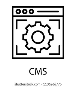 Web page with focused gear, showing icon of CMS