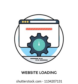 A web page with gear sign and speedometer taking time to load depicting website loading 