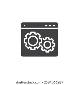 A web page with a gear vector icon. filled flat sign for mobile concept and web design. On-Page SEO glyph icon. Optimizing page content symbol, logo illustration. Vector graphics