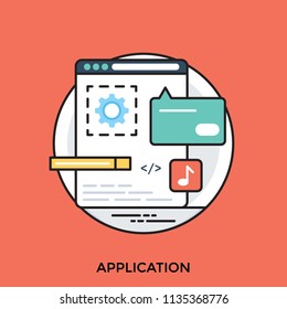 
A web page with gears search bar and coding process symbolzing process of application 
