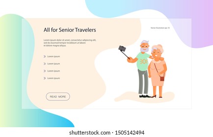 Web page of healthy active lifestyle retiree for grandparents. Elderly people characters.  Grandparents family Seniors isolated on white background. Flat Art Vector illustration