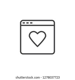 Web page with heart line icon. linear style sign for mobile concept and web design. Browser window with heart outline vector icon. Valentine day website symbol, logo illustration. Pixel perfect vector