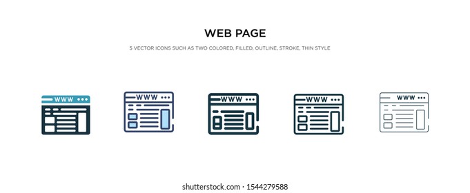 web page icon in different style vector illustration. two colored and black web page vector icons designed in filled, outline, line and stroke style can be used for web, mobile, ui