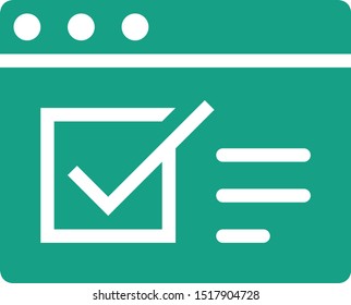 web page icon in flat style isolated. Vector Symbol illustration. web page check icon. text check icon isolated on browser background