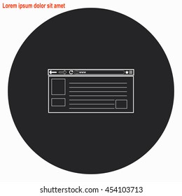 Web page web icon. Gray circle button with white illustration.