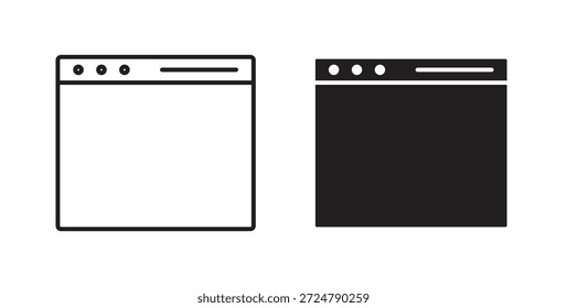 Ícone de página da Web em design de linha e cores sólidas em preto e branco para designs