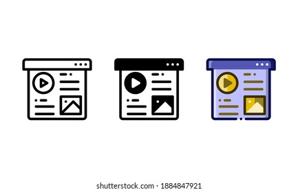 Web page icon. With outline, glyph, and filled outline styles
