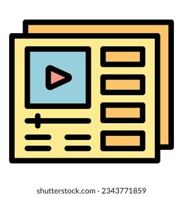 Web page icon outline vector. Watch button. Video tutorial color flat