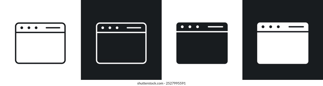 Web page icon vector icon set black filled and outlined style.