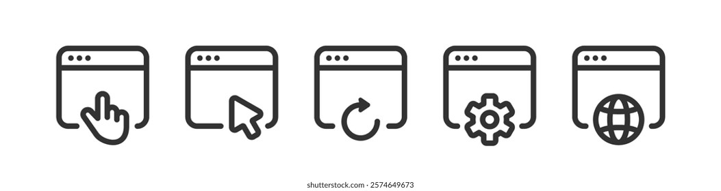 Web page icon. Website mouse click. Browser reload, search set.
