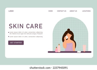 Web page illustration of woman skin care. Hygiene, cosmetics