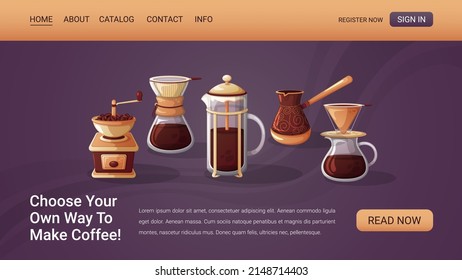 Web page with illustrations of coffee appliances.