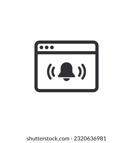 Web page. Internet icon. Browser icon. Search page. Homepage. Start page. Global network. Web site. Alert sign. Bell icon. Signal symbol. Notification symbol. Alarm sign. Reminder. Web notification.