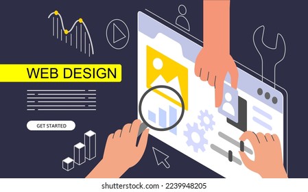 Web page Isometric Concept. Use for web page, banner, infographics. Flat illustration editable line. Ui UX design