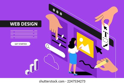 Web page Isometric Concept. Use for web page, banner, infographics. Flat illustration editable line. Ui UX design