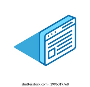 Icono isométrico de la página Web. Redes sociales, mejor publicidad, retroalimentación símbolo de línea 3D.