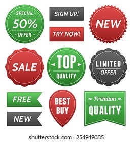Web page labels and stickers.  File format is EPS10.