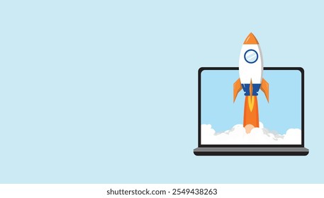 Web page launch poster with a rocket launching illustration. Web site launching poster. This is a vector artwork. Rocket Illustration