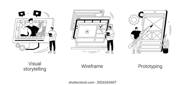 Web page layout abstract concept vector illustration set. Visual storytelling, wireframe and prototyping, user experience, design concept, landing page, digital application abstract metaphor.