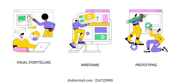 Web Page Layout Abstract Concept Vector Illustration Set. Visual Storytelling, Wireframe And Prototyping, User Experience, Design Concept, Landing Page, Digital Application Abstract Metaphor.