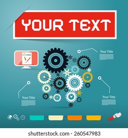 Web Page Layout with Cogs - Gears Icons on Blue Background