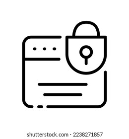 Web page line icon. Screen, monitor, electronics, browser, lock, internet, world wide web, data, knowledge. technology concept. Vector black line icon on white background