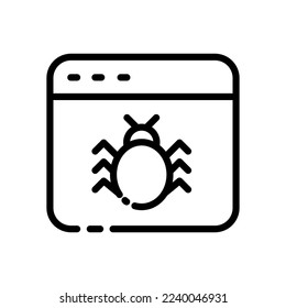 Web page line icon. Screen, beetle, error, monitor, electronics, browser, internet, world wide web, data, knowledge. technology concept. Vector black line icon on white background