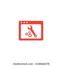 Web Page Maintenance Red Icon On White Background. Red Flat Style Vector Illustration