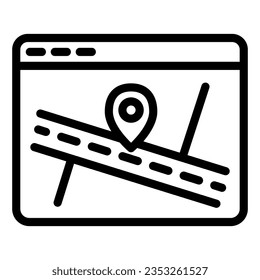 Página Web con el icono de la línea del mapa y de la ubicación, el concepto de navegación, el puntero del marcador de mapa con el símbolo de la ruta en el fondo blanco, el estilo de esquema del mapa de navegación de la página de inicio. Gráficos vectoriales.