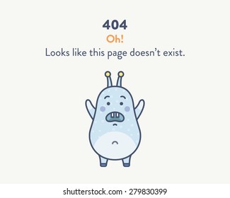Web page mistake when the page was not found. Blue cute disappointed monster on a white background. Oh! Looks like this page doesnâ??t exist. 