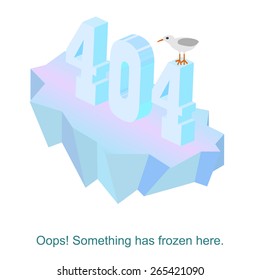 Web page not found 404 error alert message vector illustration. Numbers in isometric style made from ice on a rock.