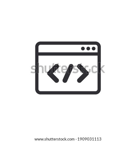 Web page. Online icon. Internet icon. Browser icon. Vector Internet symbol. Web site. Web development. Search page. Homepage. Coding icon. Start page. Program code. Web design. Software programming.