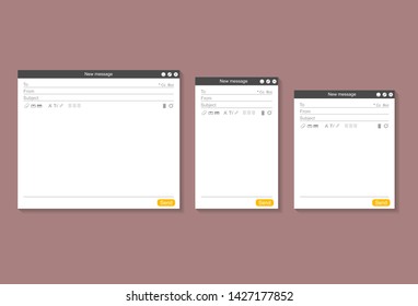 Web Page Opened Email Empty Template Mockup Set Opened On PC, Tablet And Mobile Phone. Vector Illustration