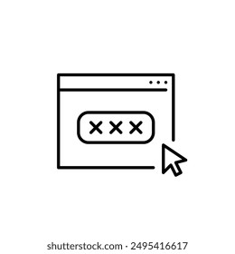 Web page, password covered by asterisks in input box and mouse click. Secure web access, user login page. Pixel perfect vector icon